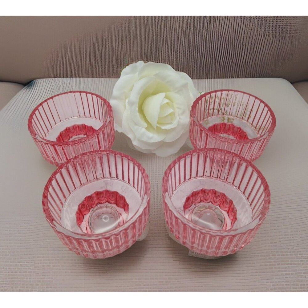 4pc Pink Glass 2 in 1 Votive & Taper Candle Holders Wedding Party Table Decor